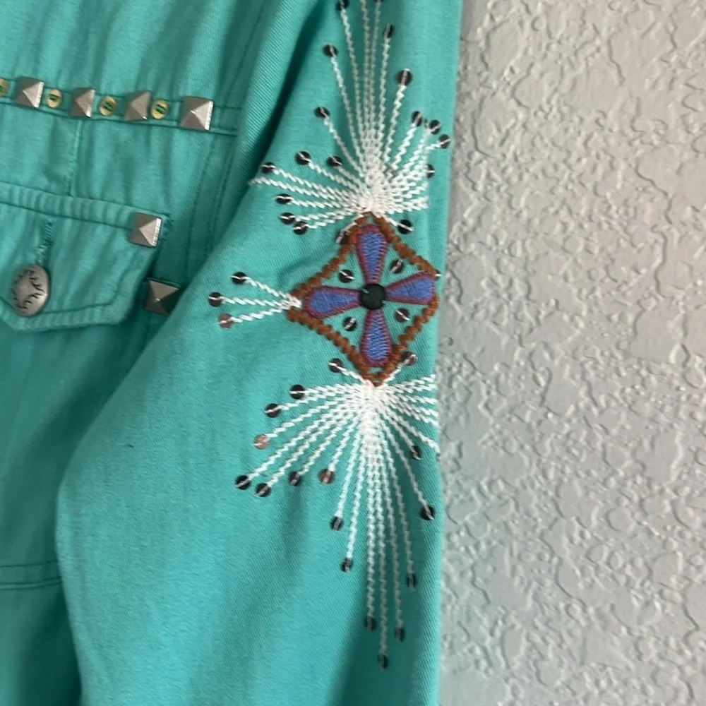 Double D Ranch Embroidered Studded Turquoise Jacket Blazer Western. Size XS